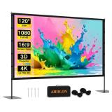 Outdoor Projector Screen with Stand - 120 inch Portable Projector Screens Indoor Outdoor Projector Screen 16:9 4K HD Outdoor Movie Screen with Carry Bag,Enioy Home Theater Projection Screen.