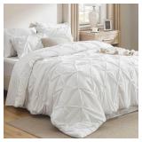 Bedsure Queen Comforter Set White - Bed in a Bag Queen Size Bedding 7 Pieces, GentleSoftâ¢ Pintuck Bed Set Gift for Family, Pinch Pleat All Season Comforter with Sheets, Pillowcases & Shams