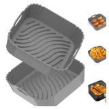 Redfly 2 Pack Silicone Air Fryer Liners, Square Reusable Non-Stick Basket Inserts for 4-5 QT Air Fryers, Dishwasher Safe Parchment Paper Replacement Accessories Gray & Gray