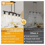 37\" Farmhouse Dining Room Light Fixture Over Table, 5-Light Matte Black Wood Kitchen Island Lighting with Clear Glass Shade, Pendant Lights Linear Chandeliers for Dining Room Kitchen Island