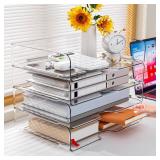 Paper Organizer Letter Tray, 4 Pack Acrylic Stackable Desk File Organizer,Clear Office Organizer for File Paper, Ipad, Letter, A4 Office File, Books, Notes, Etc