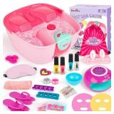 Kids Foot Spa & Nail Kit - Kids Spa Day Kit for Girls with Mask Foot Bath and Nail Dryer - Manicures Pedicure Toy Kit Nail Art Salon Girl Stuff - Christmas Birthday Gifts for 6 7 8 9 10-12 Year Old