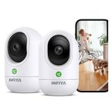 INFIYA 2K Security Camera Indoor-360 Cameras for Home Security and One-Tap Call, Elderly/Cat/Baby/Nanny, Motion Alert, Intelligent Tracking, 2.4GHz WiFi Only, Work with Alexa/Google Home, K7 2Pack