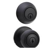 Amazon Basics Exterior Door Knob With Key Lock and Deadbolt, Coastal, Matte Black