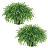 Juxdp 21\" Artificial Ferns Plants Topiary - 2 Set for Front Porch Decoration,Fake Boston Fern Potted Plants Faux Greenery Bush UV Resistant for Outdoor Indoor Door Garden Farmhouse Home Decor (Green)