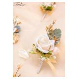 Fnize Champagne Boutonniere for Men, 6 Pcs Groom Groomsmen Boutonnieres, Artificial Flowers for Wedding Prom Homecoming