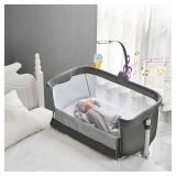 Retails $160! Yacul Baby Bassinet Bedside Sleeper, with Music Box, Easy to Assemble Bed to Bed, Adjustable Portable Crib for Infants Baby Boys and Girls (Dark Gray)