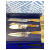 Retails for $180! HOSHANHO 3 Pieces Kitchen Knife Sets, Ultra Sharp Professional Damascus Super Steel Chef Knives Sets with Ergonomic Olive Wood Handle, Including Chef, Bread, Santoku Knives