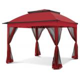 Retails for $172! COOS BAY 11x11 Pop-Up Instant Gazebo Tent with Mosquito Netting Outdoor Canopy Shelter with 121 Square Feet of Shade (Red)