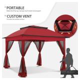 Retails for $172! COOS BAY 11x11 Pop-Up Instant Gazebo Tent with Mosquito Netting Outdoor Canopy Shelter with 121 Square Feet of Shade (Red)