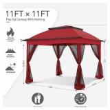 Retails for $172! COOS BAY 11x11 Pop-Up Instant Gazebo Tent with Mosquito Netting Outdoor Canopy Shelter with 121 Square Feet of Shade (Red)