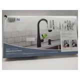 APPEARS NEW - Moen Essie Matte Black MotionSense Wave One-Handle Touchless Kitchen Faucet with Pulldown Sprayer and Soap Dispenser, 87014EWBL