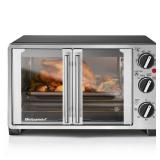 APPEARS NEW - Elite Gourmet ETO2530M Double French Door Countertop Toaster Oven, Bake, Broil, Toast, Keep Warm, Fits 12 pizza, 25L capacity, Stainless Steel & Black