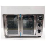 APPEARS NEW - Elite Gourmet ETO2530M Double French Door Countertop Toaster Oven, Bake, Broil, Toast, Keep Warm, Fits 12 pizza, 25L capacity, Stainless Steel & Black