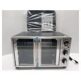APPEARS NEW - Elite Gourmet ETO2530M Double French Door Countertop Toaster Oven, Bake, Broil, Toast, Keep Warm, Fits 12 pizza, 25L capacity, Stainless Steel & Black