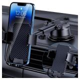 FACTORY SEALED - phone holders for your car Phone Holder Car [Military Grade Suction Ultra Strong Base] Cell Phone Car Holder 3 in 1 Dashboard Windshield Air Vent Hands-Free for Dash Mounting Kits iPh