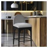 FACTORY SEALED - Meridian Furniture 392Grey-C Waldorf Collection Art Deco Stool with Soft Light Grey Chenille Fabric, Solid Ash Wood, Black Finish, Counter Height Stool, 18 W x 20" D x 37" H, Grey