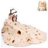 FACTORY SEALED - Joho Burrito Tortilla Taco Blanket 71 inches for Adult Kids, Realistic Tortilla Throw Blanket Funny Gifts for Women Men Teen Boy Girl, Soft Flannel Food Blanket for Christmas Birthday