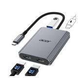FACTORY SEALED - Acer USB C to Dual HDMI Adapter 4K@60Hz, 4-in-1 HDMI Splitter for Dual Monitors with 100W PD, USB 3.0, Docking Station Dual Monitor Compatible with Acer, MacBook Air/Pro, Dell XPS, HP