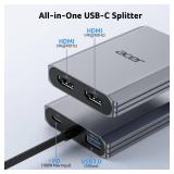 FACTORY SEALED - Acer USB C to Dual HDMI Adapter 4K@60Hz, 4-in-1 HDMI Splitter for Dual Monitors with 100W PD, USB 3.0, Docking Station Dual Monitor Compatible with Acer, MacBook Air/Pro, Dell XPS, HP