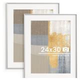 FACTORY SEALED - 24x30 inch Metal Poster Frame - 24 x 30 Thin Aluminum Picture Frames Matted for 18x24 Photos, Artworks, Prints, Puzzle - High Definition Plexiglass - Vertical and Horizontal Display -