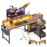 FACTORY SEALED - ODK 58 Inch Gaming Desk with USB Charging Ports and LED Lights, Reversible L Shaped Computer Desk with Storage Shelves & Monitor Stand, Corner Home Office Desk Table with Power Outlet