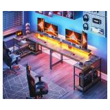 FACTORY SEALED - ODK 58 Inch Gaming Desk with USB Charging Ports and LED Lights, Reversible L Shaped Computer Desk with Storage Shelves & Monitor Stand, Corner Home Office Desk Table with Power Outlet