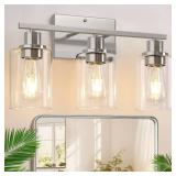 APPEARS NEW - 3-Light Bathroom Light Fixtures, Brushed Nickel Vanity Lights with Clear Glass Shades, Modern Bathroom Wall Lamp for Mirror Living Room Cabinet Bedroom Porch