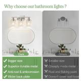 APPEARS NEW - 3-Light Bathroom Light Fixtures, Brushed Nickel Vanity Lights with Clear Glass Shades, Modern Bathroom Wall Lamp for Mirror Living Room Cabinet Bedroom Porch