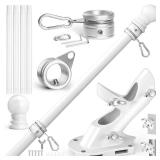 Anovo Flag Pole Kit- Stainless Steel 5 FT Flag Poles with1 Inch Metal 360Â° Rotating Flag Pole Rings Clip, Two-Position Flag Pole Holder Brackets Mounting for Outside House Outdoor Porch(5 FT - Whit