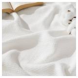 Bedsure GentleSoft 100% Cotton Blanket King Size for Bed - Breathable and Lightweight, Soft Cozy Textured Herringbone Woven Blanket for Summer, White, 108x90 inches