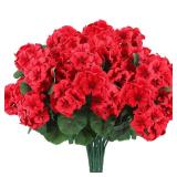 Hananona 6 Pcs Artificial Geranium Flowers for Outdoors Geranium Silk Red Flower Outdoor UV Resistant Garden Plants Faux Flowers for Christmas Home Kitchen Table Centerpieces Decor (6, Red)