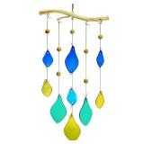 Glass Wind Chimes for Outside,23.4\" Window Hang Wind Chimes Outdoor Sun Catcher Decor,Handcrafted Crystal Wind Chime with Metal Branch