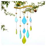 Glass Wind Chimes for Outside,23.4\" Window Hang Wind Chimes Outdoor Sun Catcher Decor,Handcrafted Crystal Wind Chime with Metal Branch