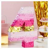 Number 4 Pinata, Pink and Gold Foil for Girls 4th Birthday Party Decorations (Small, 16.5 x 11 Inches)