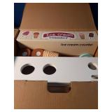 ZJEFUNS Wooden Ice Cream Toys for Kids Ice Cream Counter Shop for Toddlers Pretend Play Food Scoop and Serve with Scoop & Menu & Fake Money for Boys and Girls Ages 3 4 5 6. (Beige)