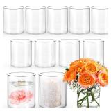 UPBUD 4 Inch Small Glass Cylinder Vases for Centerpieces | 12pcs Clear Flower Vase for Wedding Decorations, Floating Candle Vases in Bulk, Hurricane Candle Holders for Table, Home DÃ©cor