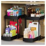 Ukeetap Multi-Purpose Pull-Out Storage Organizers, Under Sink/Cabinet Organizers and Storage for Bathroom & Kitchen, Black, 12.8 Inches, 2 Packs