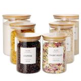 MISSING PIECES, 3 PACK, 2 LARGE 1 SMALL Glass Flour and Sugar jars with 132 Kitchen Pantry Labels - Thicken Large Glass Storage containers with Airtight Bamboo Lid - Rice Canisters for Salt Coffee(100