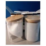 MISSING PIECES, 3 PACK, 2 LARGE 1 SMALL Glass Flour and Sugar jars with 132 Kitchen Pantry Labels - Thicken Large Glass Storage containers with Airtight Bamboo Lid - Rice Canisters for Salt Coffee(100