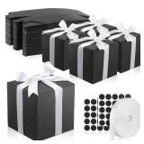 80 Pcs 5x5x5\" Gift Boxes Paper Mug Box Candle Boxes with Lids Black Boxes for Packaging Small Gift Wrap Boxes Bridesmaid Proposal Box with Ribbons and Glue Point for Wedding Birthday Groomsmen Presen