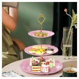 Fasmov 3 Pack 3 Tier Plastic Cupcake Stand, Dessert Plates Cake Fruit Candy Display Tower Reusable Pastry Platter for Wedding Birthday Baby Shower Tea Party Decorations - White Pink Green