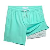 maamgic 2 in 1 Mens Swim Trunks 7 Inch Swim Shorts Swim Suits Board Shorts Coconut Island Turquoise XXL