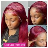 Fiumer Burgundy Wig Human Hair 30inch 13x6 HD Transparent Lace Straight 99J Red Human Hair Wig Colored Reddish Brown Lace Frontal Wigs 180% Density Pre Plucked