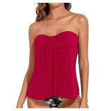 Tempt Me Red Flowers Two Piece Tankini Bathing Suits for Women Halter Bandeau Swim Top with Bottom Flyaway Tummy Control Swimsuit M