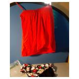 Tempt Me Red Flowers Two Piece Tankini Bathing Suits for Women Halter Bandeau Swim Top with Bottom Flyaway Tummy Control Swimsuit M