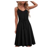 HELYO Casual Dress for Women Petite Cotton Sleeveless Summer Beach Maternity Dresses Spaghetti Strap A Line Sundresses with Pockets 826 (M, Black)