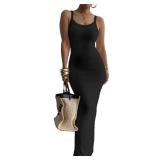 Nimsruc Summer Sexy Women Long Dress Casual Slip Slim Sleeveless Bodycon Maxi Dresses for Women 2024 New Black L
