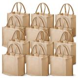 Saintrygo 12 Pcs Burlap Jute Tote Bags with Handle Reusable Blank Bridesmaid Gift Bags for Shopping Wedding DIY, 12x12x7.7In(Jute)