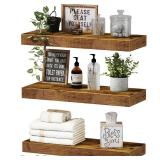 QEEIG Floating Shelves for Wall Bathroom Shelf Bedroom Kitchen Living Room Hanging Book Shelves Small Farmhouse Decor 16 inch Set of 3, Rustic Brown (015-BN3)